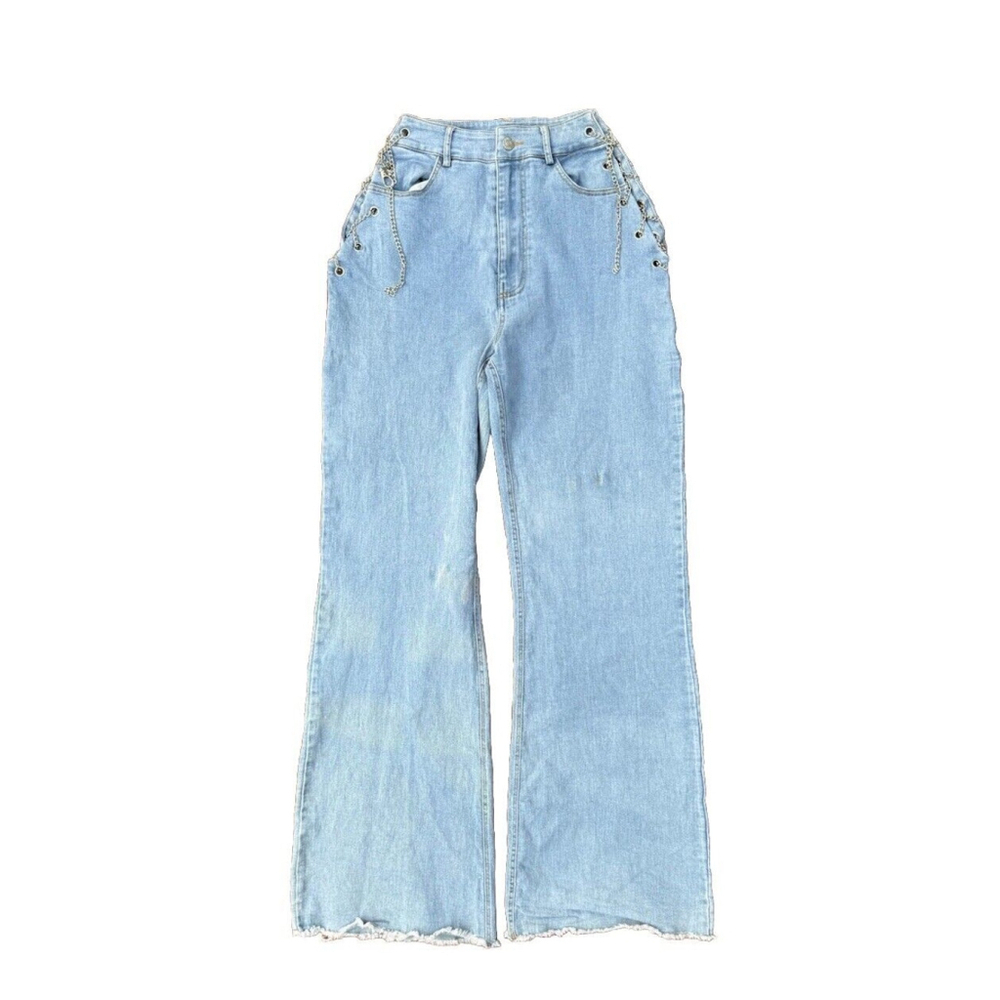 Fashion Wildcat Wide Legged Denim Jeans with Chains